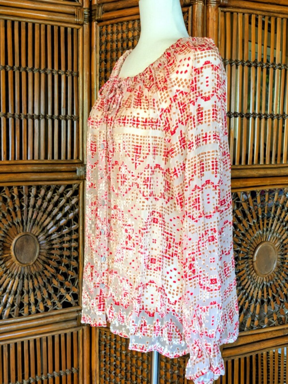 SUNDANCE Boho Silk-Blend Burnout Blouse - LG - NWOT - Picture 6 of 16